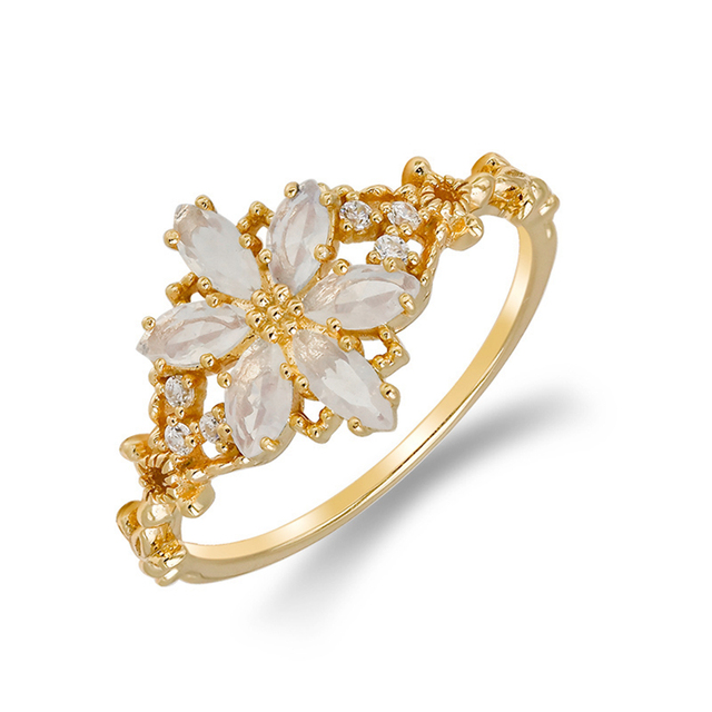 925 Sterling Silver 14K Gold Plated Bezel Setting Gem Stone Retro Hollow Flower Tanzanite CZ Zircon Opal Wedding & Party Ring