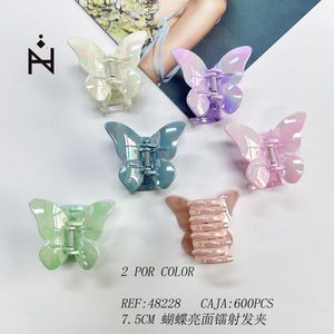 Fermaglio per capelli a forma di farfalla ZT da 7,5 cm, effetto iridescente, per donna, uso quotidiano, in plastica di alta qualità - Product Image 3