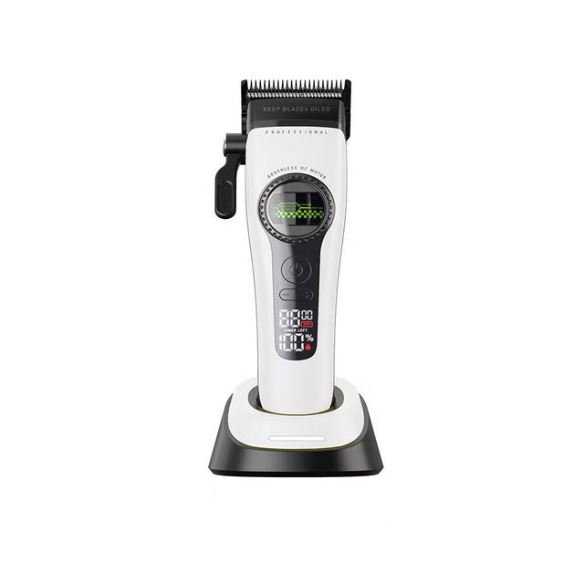 External Rotor Motor Professional Barber Hair Clipper with LCD Display Adjustable Length Settings Stainless Steel