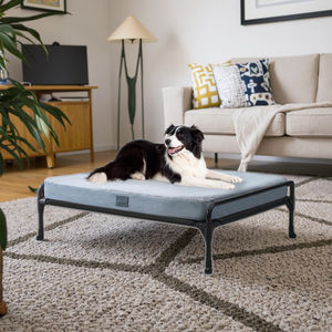 Поднятая кровать для собак, охлаждающая уличная большая кровать для домашних животных, трехстороннее ограждение, квадратная конструкция, съемное покрытие, моющиеся маленькие животные - Product Image 1