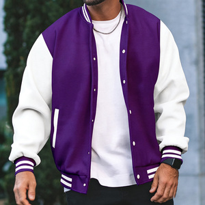 <strong>Poly</strong> Cotton Blend Varsity Jacket ODM Sporty Single Breasted Stand Collar Autumn Unisex Streetwear Baseball Bomber - Product Image 4