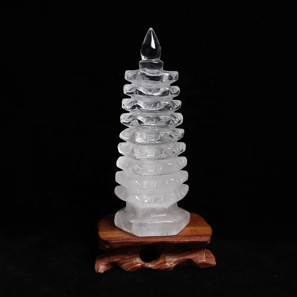 Enfeites de cristal branco transparente da torre wenchang, suprimentos de modelo de pagode budista de cristal