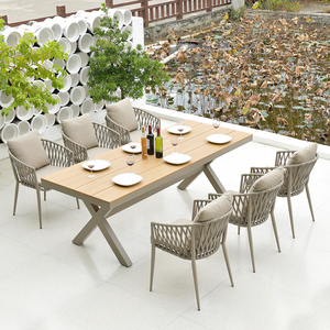 Barato restaurante café bistró cuerda tejido al aire libre 6 + 1 Juego de comedor - Product Image 1