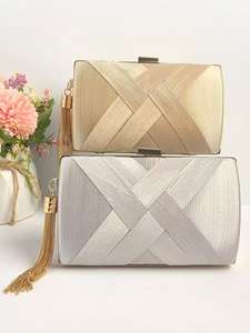 Bolso de Mano Moderno con Cierre de Cremallera, Dos Correas de Cadena, Impermeable, para Cena, con Borla de Seda, para Vestido de Novia, Noche, Unisex - Product Image 5