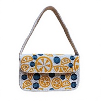 Tas Selempang Wanita Buatan Tangan Modern, Lucu, Ramah Lingkungan, Ringan, Kapasitas Besar, Motif Buah Jeruk Berhias Manik-Manik |   Manik-manik Benih Kustom