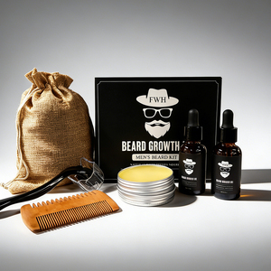 Kit de Cuidado de Barba Vegano para Hombre, Set 6 en 1 con Aceites Doble Acción para Engrosar, Bálsamo Estilizador, <span class=keywords><strong>Derma</strong></span> Roller y Peine, con Bolsa |   Empaque OEM para el Crecimiento del Cabello - Product Image 3