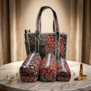 Sac en coton matelassé style vintage à imprimé floral, fermeture éclair, léger, facile à transporter, ensemble de 3 pochettes utilitaires, prêt pour le voyage - Product Image 3
