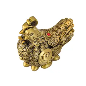 Chinese Traditional Fengshui Lucky Animal Products Golden Copper Cock Statue Brass Rooster Ornaments