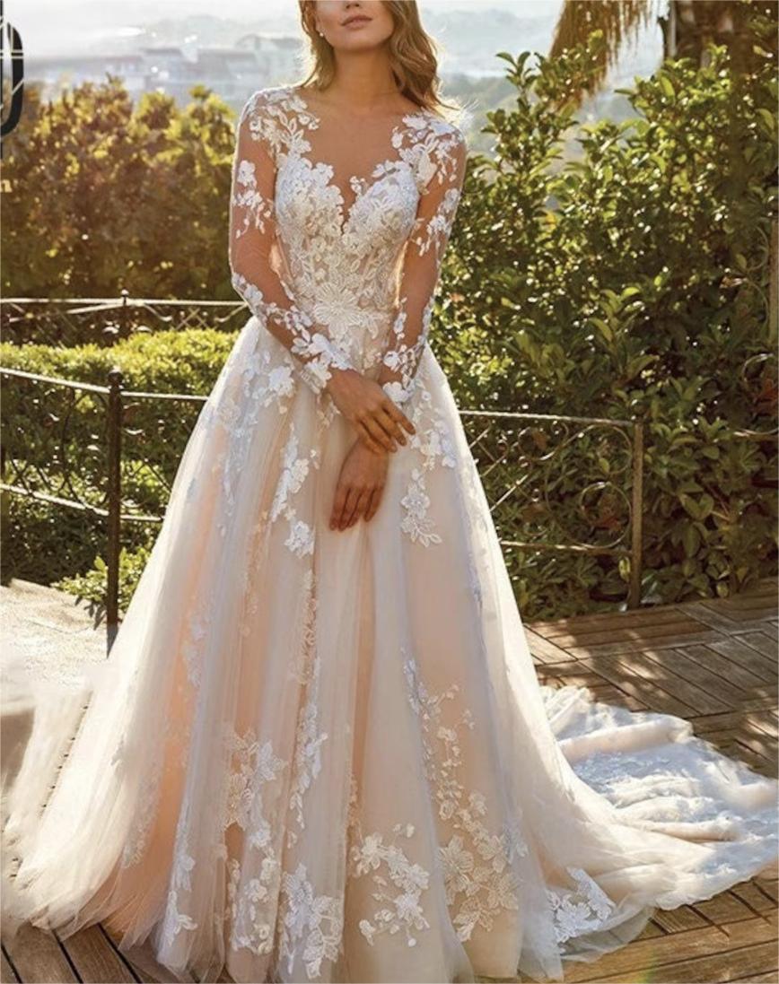 sachin and babi light blue dress Champagne Boho Lace Wedding Dress with Open Back ET3053 – JoJo Bridal Shop