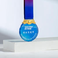 Médaille de course de marathon de sport rond avec logo personnalisé personnalisé Plaque en cristal Médailles en cristal gravées avec impression UV personnalisées
