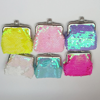 Dompet Koin Mini Berglitter Sequin Warna-warni Dua Sisi dengan Klip 3 Inci, Harga Murah, Model Unisex Terbaru
