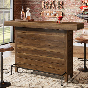 Mesa de Bar Industrial de 3 Niveles, Barra Rectangular de Madera de 63 Pulgadas para el Hogar, Mesa de <span class=keywords><strong>Pub</strong></span> Moderna de Altura de Mostrador con Estantes de Almacenamiento - Product Image 3