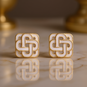 E4745 Golden <b>Stud</b> <b>Earrings</b> Shell Inlay Geometric Design Bezel Setting Women's Classic <b>Fine</b> Jewelry - Product Image 2