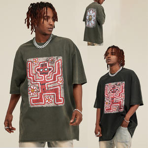 BE4009 Custom 100%Cotton 285GSM Casual Fashion Knitted <b>Hip</b> Hop Tshirt Y2k Vintage Acid Washed Oversized Boxy Cropped T Shirt Men - Product Image 1