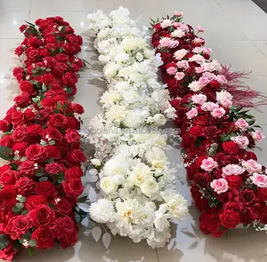 L-FR di alta qualità di seta finta rosa fiori corridori falso floreale corridoio corridore fila di nozze decorazione artificiale arco di nozze fiore