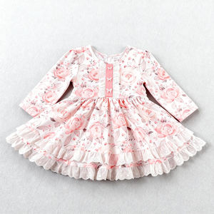 Gaun pita bunga untuk anak perempuan, gaun lengan panjang renda <span class=keywords><strong>O</strong></span>-Neck lengan panjang gaya kasual rajut kain musim gugur musim semi untuk usia <span class=keywords><strong>2</strong></span>-12 tahun - Product Image 1