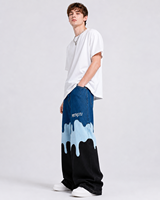 MENGTU Jeans personnalisés pour hommes, style patchwork, vintage, streetwear, denim color block, pantalon large, broderie, décontracté, baggy, OEM