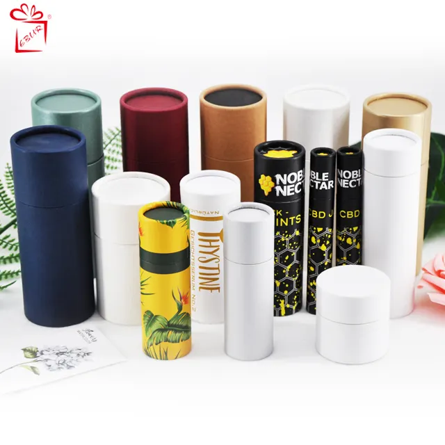 Caja de cartón de papel Kraft de lujo con logotipo personalizado, paquete de tubo para regalo, vela, tarro cosmético, botella de aceite esencial