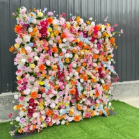 Dinding Bunga Mawar Buatan 3D Mewah Ukuran 8ft X 8ft Biru Putih, Latar Belakang Bunga Sutra yang Dapat Disesuaikan untuk Dekorasi Acara