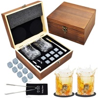 Joli coffret cadeau en bois de pin personnalisé pour les affaires, y compris des glaçons Whisky Rocks Stones Whisky Glass