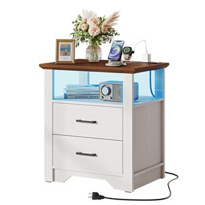 Table de chevet moderne SENYU en bois blanc avec 2 tiroirs et étagère ouverte pour le rangement dans la chambre ou le salon - Product Image 6
