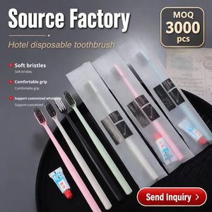 Set di Spazzolini Monouso a Setole Morbide in Plastica Cilindrica con Paglia di Grano e Dentifricio per <span class=keywords><strong>Hotel</strong></span> e Viaggi - Product Image 1