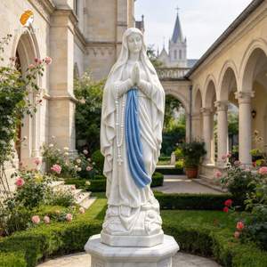 Statue de la Vierge Marie en marbre blanc grandeur nature, style religieux, sculptée à la main pour l'extérieur, église, jardin, parc, villa, cour - Product Image 3