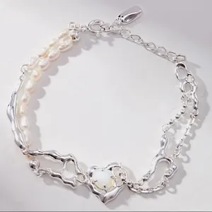 Bracciale donna Love Natural Pearl ispirazione personalizzata S925 in argento Sterling opale gioielli alla moda bracciale donna