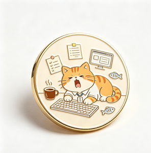 Pin Esmaltado de Gato Adorable para Oficina, Insignia Redonda de Metal Artesanal, Regalo de Gato de Dibujos Animados para Escritorio - Product Image 3
