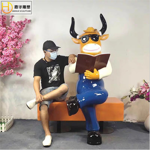 Jiahua Cartoon Cow Fiberglass Sculpture Outdoor Garden Decoration Figure Animal Shape Floor Mount Handmade <b>Large</b> <b>Ornament</b> - Product Image 3