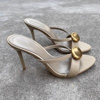 Mules à talons hauts dorées pour femmes, sandales ouvertes pour soirées, mariages et événements, chaussures habillées pour dames
