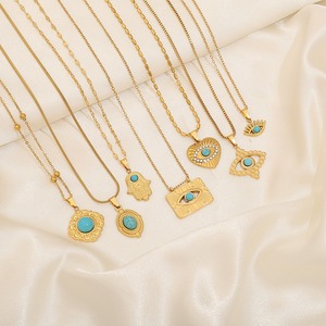 Collar de oro turquesa hipoalergénico Hippie Gypsy rústico collar de acero inoxidable corazón ojo estrella encanto collar regalo para ella - Product Image 2