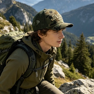 Vintage <b>Camo</b> Mesh Trucker <b>Cap</b> Front Fabric Back Mesh 3D Raised Script Embroidery Adjustable Snapback Outdoor Camping Casual Hat - Product Image 6