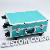 Valise trolley en aluminium argenté avec roulettes intégrées, poignée télescopique, serrure et mousse EVA découpée sur mesure, mallette à outils rigide à roulettes