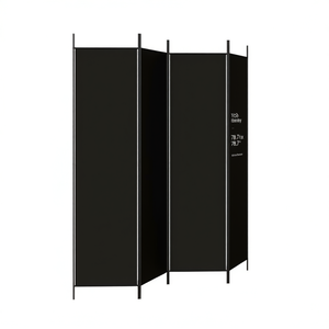 Paravent pliable en tissu noir à 4 panneaux, 78,7 po x 78,7 po, design minimaliste - Product Image 1