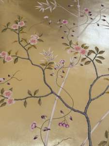 Murale murale personnalisée en feuille d'or - Peinture murale exquise de fleurs et d'oiseaux - Product Image 3