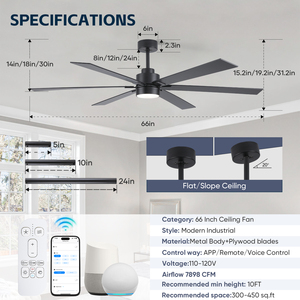 Ventilatore da soffitto intelligente Tuya Alexa da 66 pollici in compensato con 6 pale, luce LED, telecomando, per esterni e interni, soggiorno, classe energetica A - Product Image 6