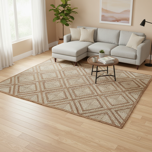 Modern Geometric Jute Design Braided Rectangle <b>Rug</b> Large Area <b>Flat</b> Weave Machine Made Eco-Friendly Non-Slip Backing - Product Image 3