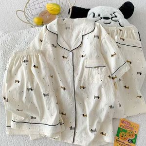 Set di indumenti da notte pantaloncini <span class=keywords><strong>estivi</strong></span> a maniche corte tre pezzi pigiama da <span class=keywords><strong>donna</strong></span> graziosi comodi <span class=keywords><strong>vestiti</strong></span> per la casa in <span class=keywords><strong>cotone</strong></span> nuvole - Product Image 4