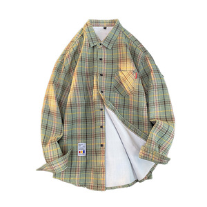 2025 Trend Autumn and Winter Plush Thick Fashion <strong>Check</strong> <strong>Shirt</strong> for Men, Hong Kong Style Casual Long-Sleeved Stand-Up Collar - Product Image 5