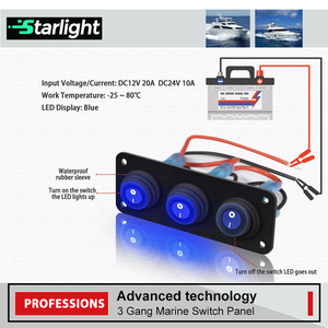 Panneau d'interrupteur 3 groupes étanche 12V LED bleue avec bascule ON/OFF pour voiture, bateau, yacht, camping-car, camion - Product Image 2