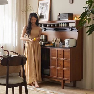 ตู้เก็บของไม้เนื้อแข็งสไตล์ฝรั่งเศส สีน้ำตาลกาแฟ สูง 900 มม. พร้อมลิ้นชัก สำหรับห้องนั่งเล่น จัดแสดงชาและไวน์ - Product Image 2