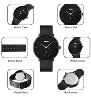 Montre Homme Minimaliste de Luxe Personnalisée 40mm avec Petite Seconde, Verre Antique, Style Business, Dessin Animé, Simple, Étanche 3ATM, Bracelet en Cuir