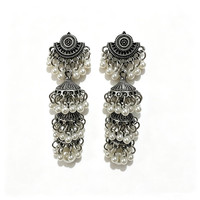Pendientes de Perlas de Imitación de Estilo Étnico Indio Bohemio, Pendientes de Borla Colgantes Retro de Metal Hueco para Mujer