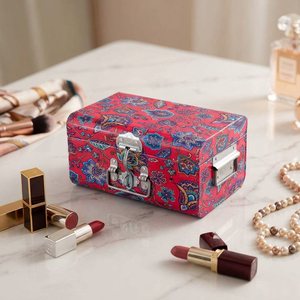 Luxury Jewelry Box With Lid Bohemian Floral Design Red Blue Pattern <b>Storage</b> Case For Jewelry Aesthetic Material <b>Trunk</b> for Sale - Product Image 1