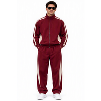 Ensemble de survêtement deux pièces léger pour homme, personnalisé en usine OEM, en polyester et coton, avec veste zippée patchwork et pantalon de jogging