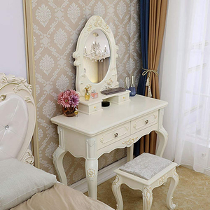 <span class=keywords><strong>Commode</strong></span> de Table de maquillage avec tabouret miroir, en bois massif, de Style Pastoral français, européen, luxueux, moderne, pour petit appartement - Product Image 3