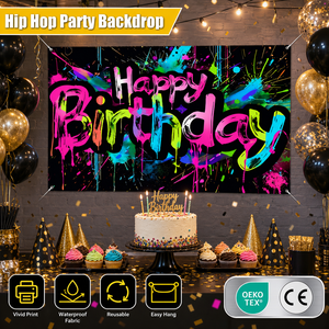 Aodu Hip Hop Graffiti Spanduk Ulang Tahun Kain Latar Belakang Pesta Neon Hitam Properti Photo Booth Grosir Pabrik - Product Image 1