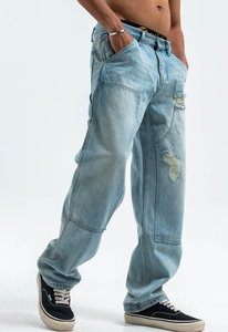 Factory Streetwear Pantalones vaqueros para hombre Pantalones vaqueros rasgados desgastados Pantalones rectos acampanados Baggy <span class=keywords><strong>Jeans</strong></span> de pierna ancha Pantalones <span class=keywords><strong>rotos</strong></span> - Product Image 3