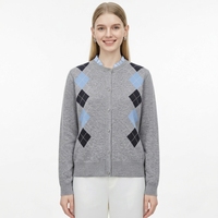 Cardigan en tricot à col volanté et motif Argyle pour femme, deux pièces, avec empiècements contrastants à carreaux losanges, manches longues, gris, vêtement d'extérieur en tricot